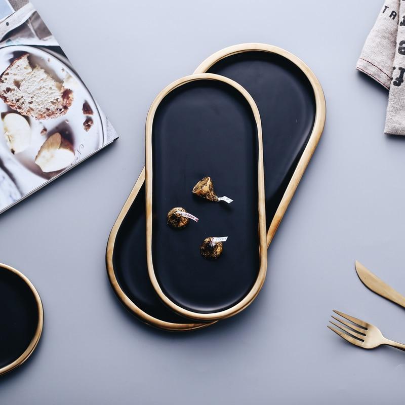 Black And Golden Stroked Ceramic Plates