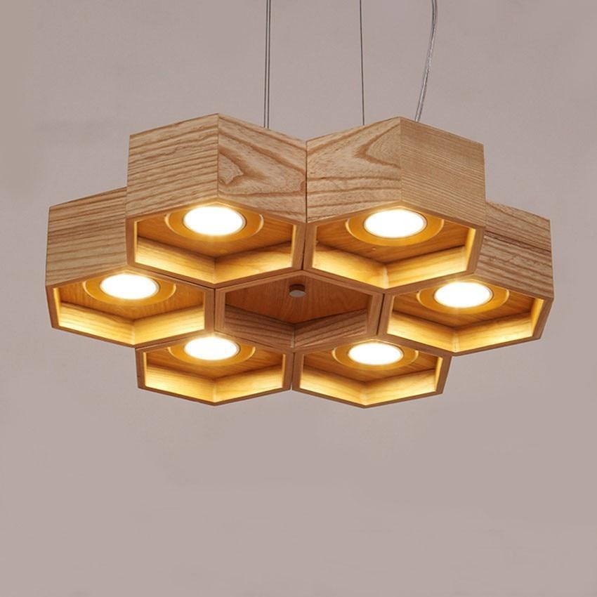 Wooden Honeycomb Pendant Light Fixture