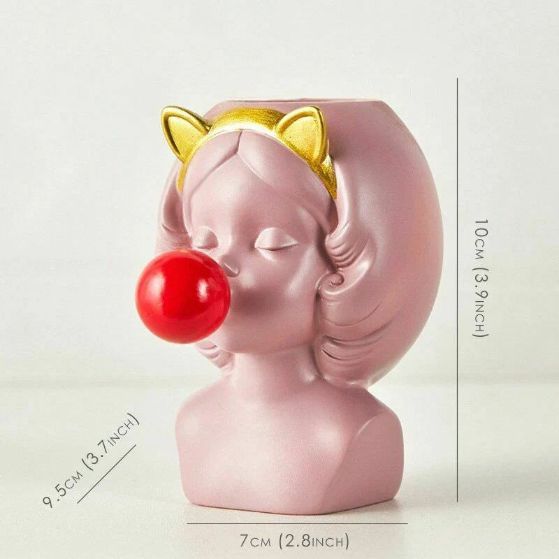 Cute Bubblegum Girl Ceramic Face Vase