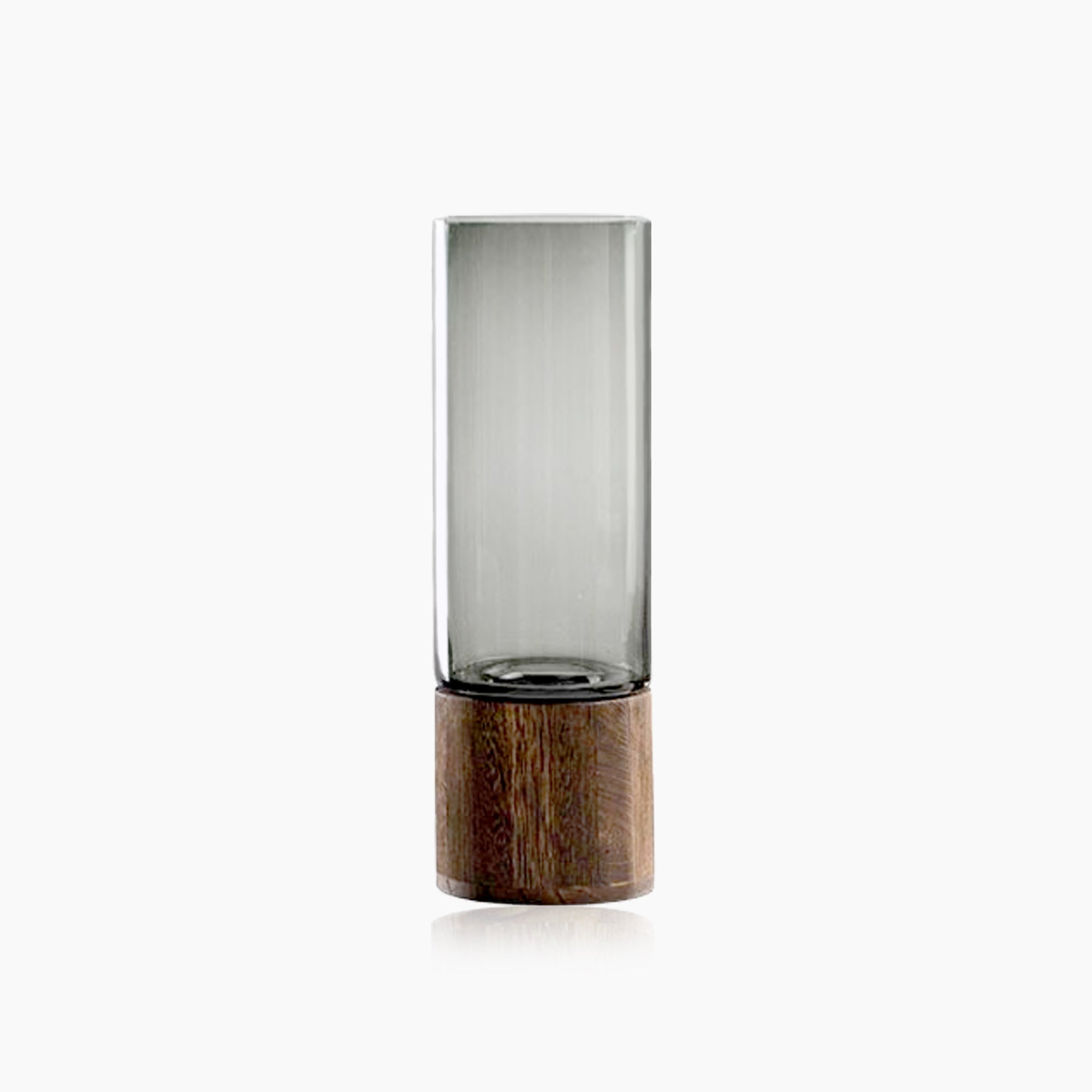 Solid Wood Base Transparent Glass Vase