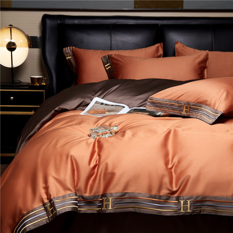 Deluxe Satin Cotton Embroidered Bedding Set - 4 Piece - LB7